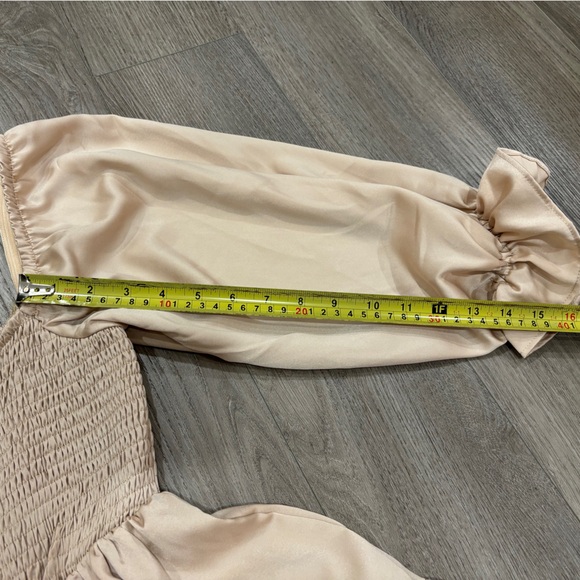 MABLE Size S Ruffle Mini Dress Beige Champagne Emory Smocked SummerDress Women - Picture 6 of 11